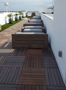 Modular Ipe wood decking tiles